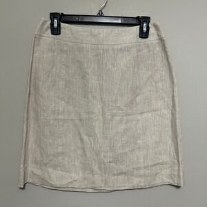 Harris Wallace Womens 100% Linen Skirt 8 Beige‎ Mini Short Preppy Pencil Costal